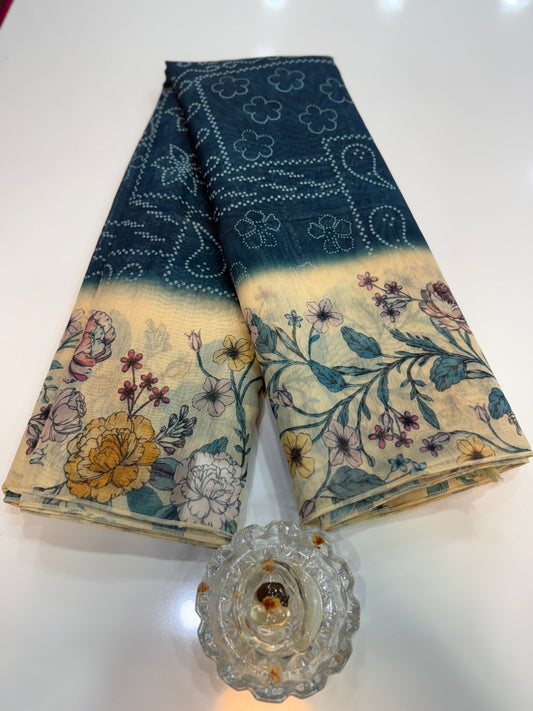 Cotton Chanderi Silk Floral Printed Saree with Blouse Piece