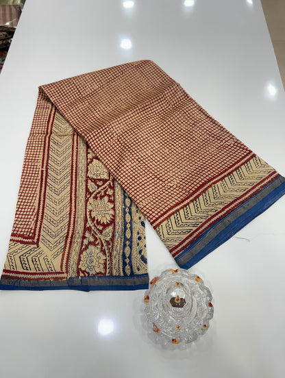 Pure Chanderi Silk Saree with Intricate Handblock Print and Blouse Piece – Traditional Wear for Women