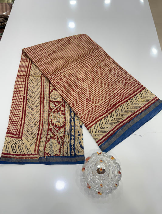 Pure Chanderi Silk Saree with Intricate Handblock Print and Blouse Piece – Traditional Wear for Women