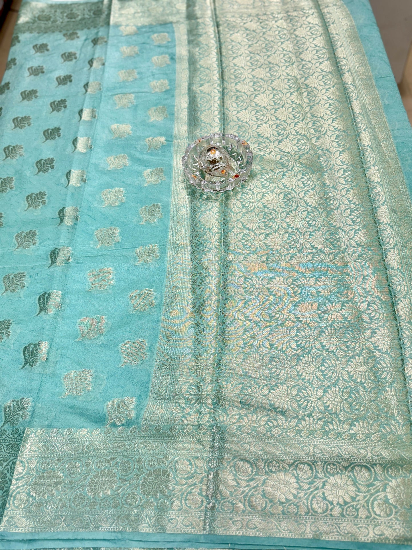 Semi Dupion Silk Saree with Zari Buta Motifs and Contrast Border for Women
