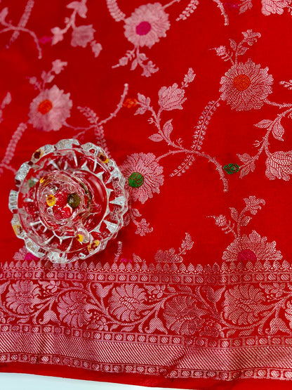 Banarasi Semi Dupion Silk Saree with Jaal Meenakari Design and Gold Zari Weaving Blouse Piece