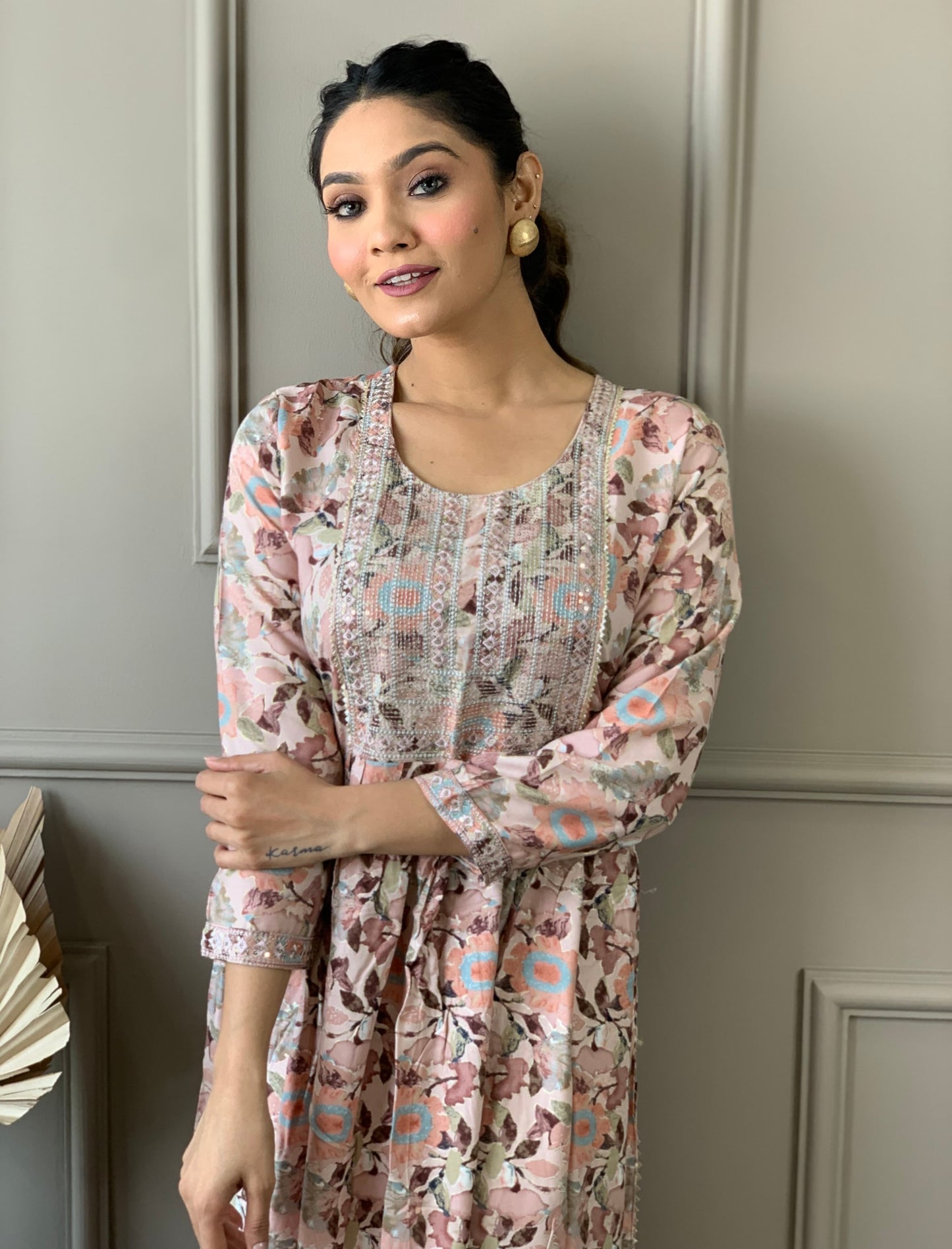 Pure Cotton Naira Cut Kurti Pant Set with Embroidery and Nazneen Dupatta for Women