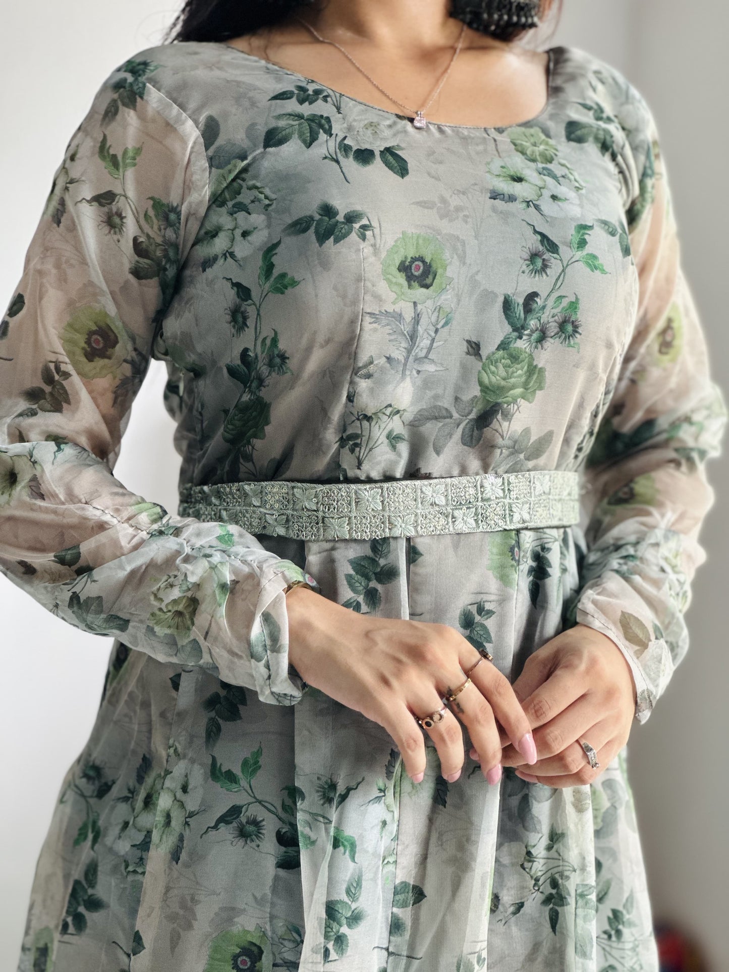 Organza Silk Anarkali Suit Set with Kali Cut, Canvas Patta, Cotton Pants and Dupatta for Women