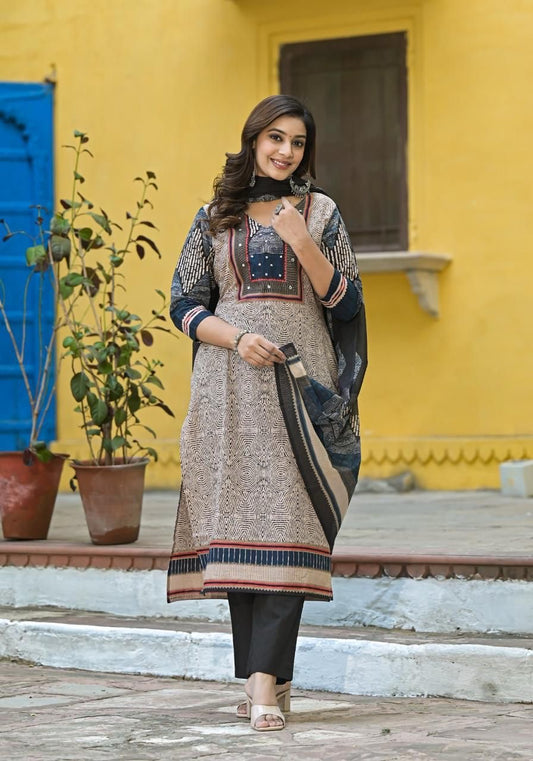 Cotton Kurta Pant Dupatta Set with Detailing Work – M to XXL