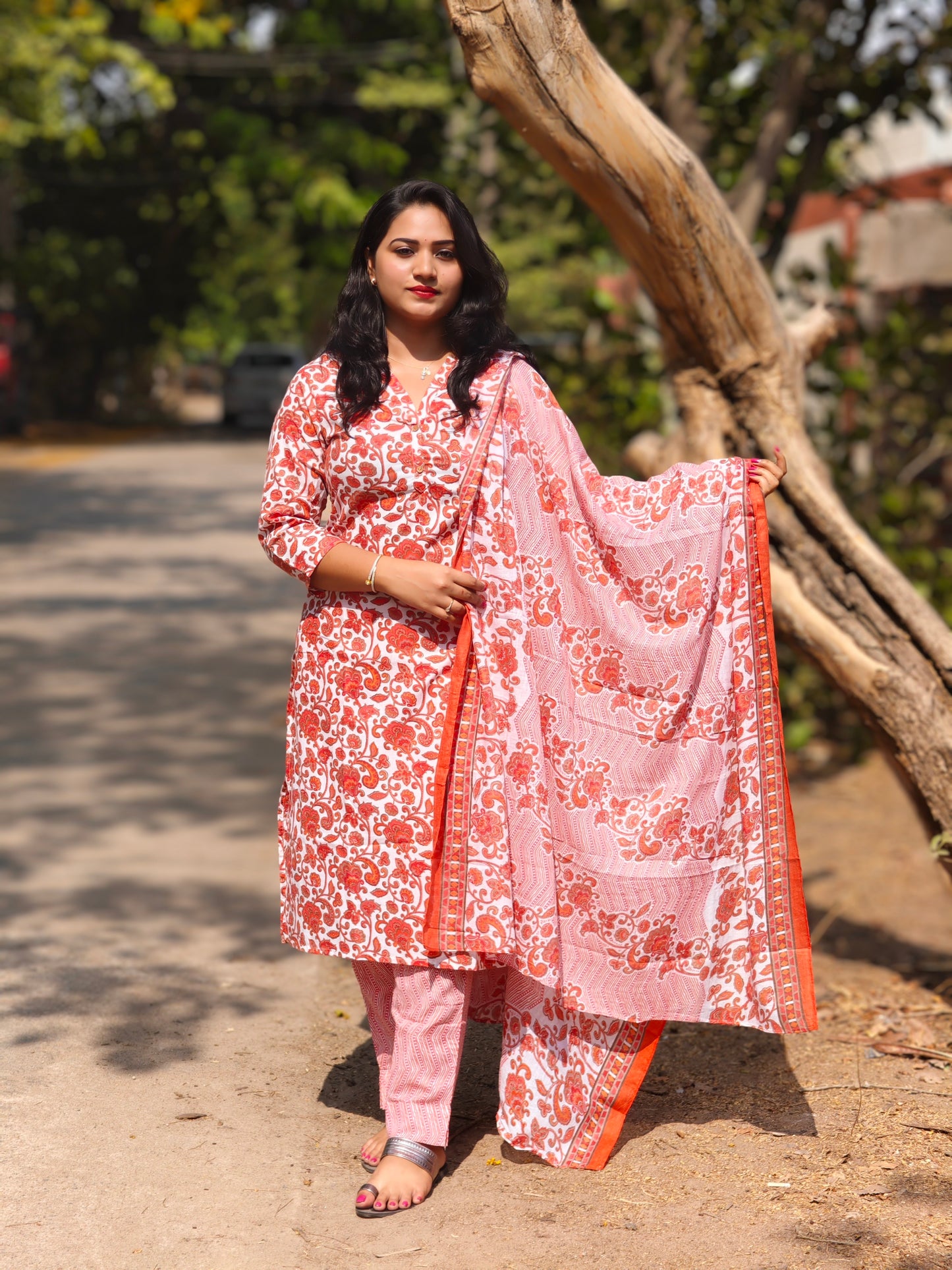 Cotton Floral Printed Suit Set with Kurta, Pant and Dupatta – Women’s Ethnic Wear