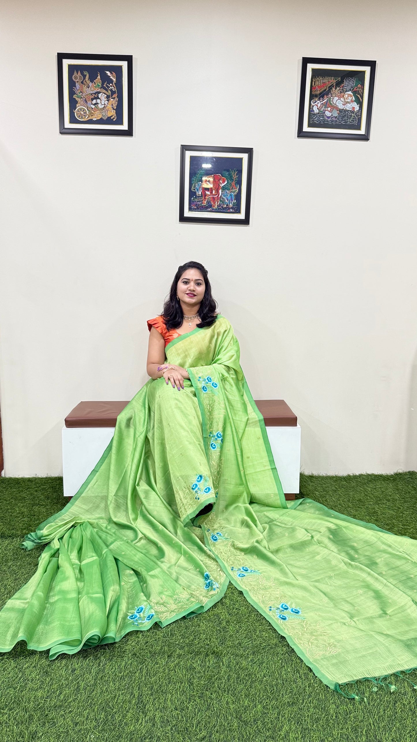 Plain Mangalgiri Pure Pattu Handloom Silk Saree with Embroidery Border