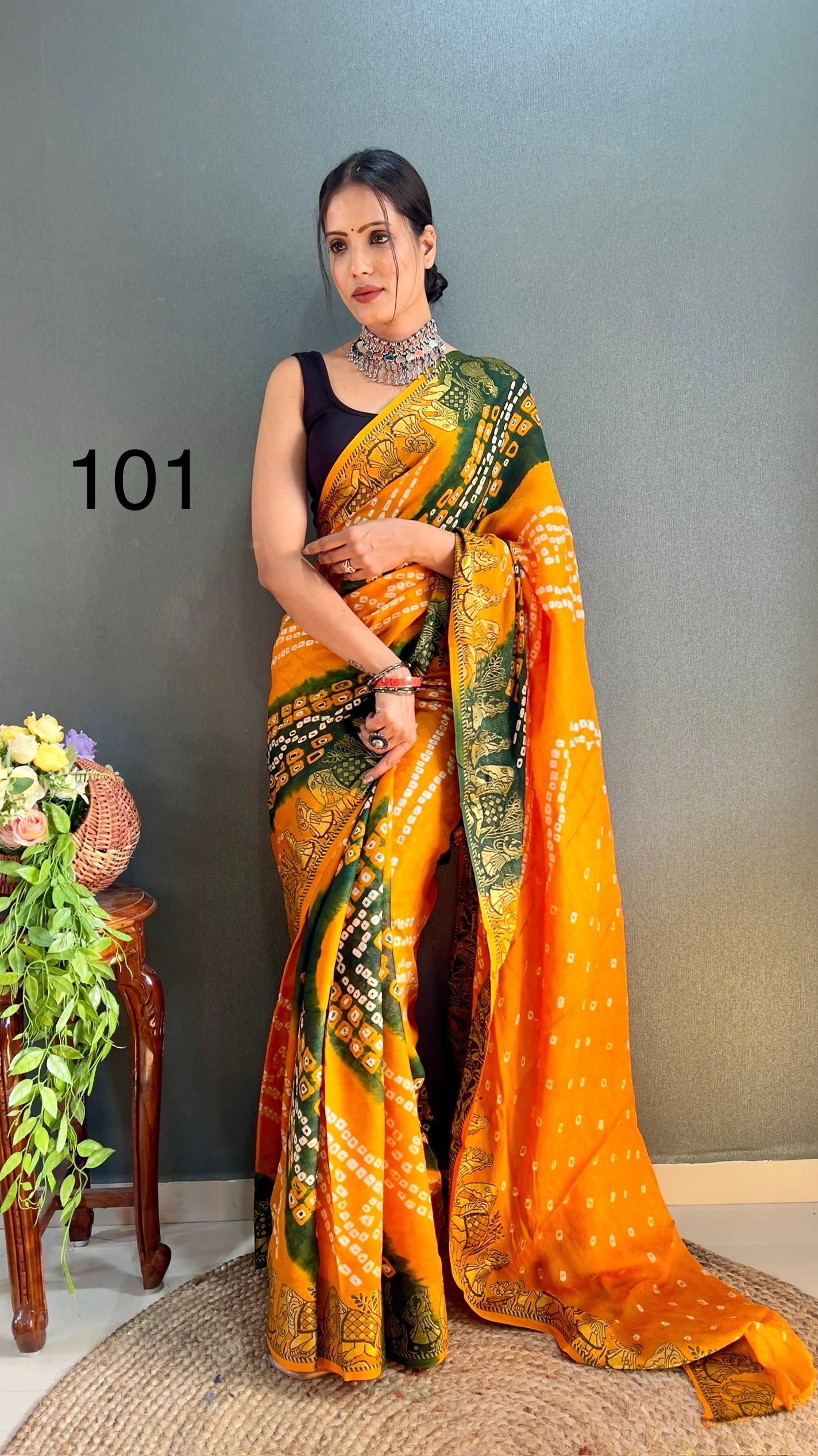 Art Silk Bandhani Saree with Hand Bandhej Work and Running Blouse – Festive Wear for Women