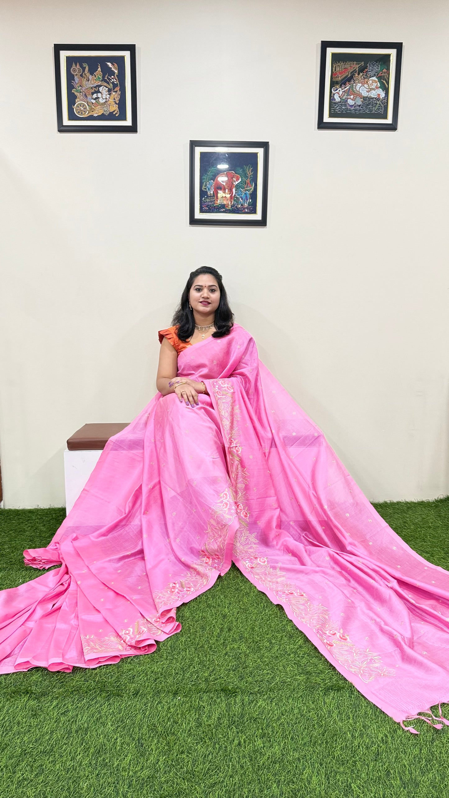 Plain Mangalgiri Pure Pattu Handloom Silk Saree with Embroidery Border