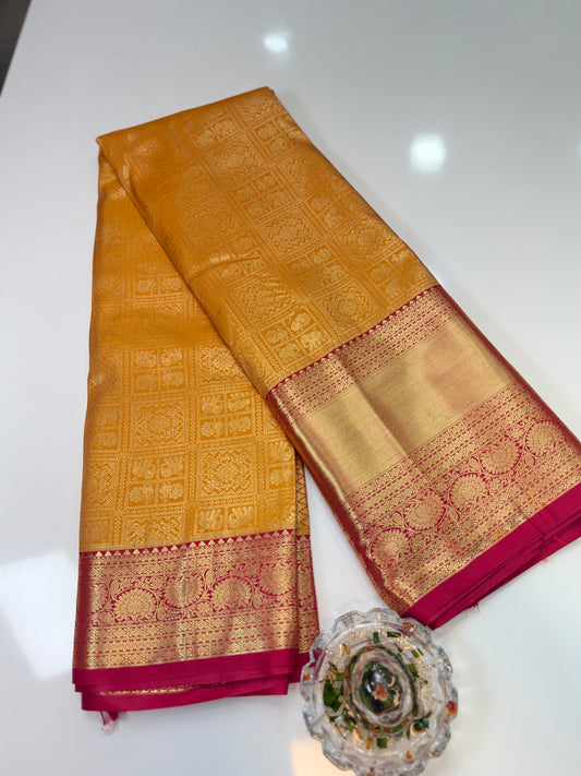 Semi Kanchi Pattu Brocade Saree with Zari Weaving and Contrast Border – Festive Wear