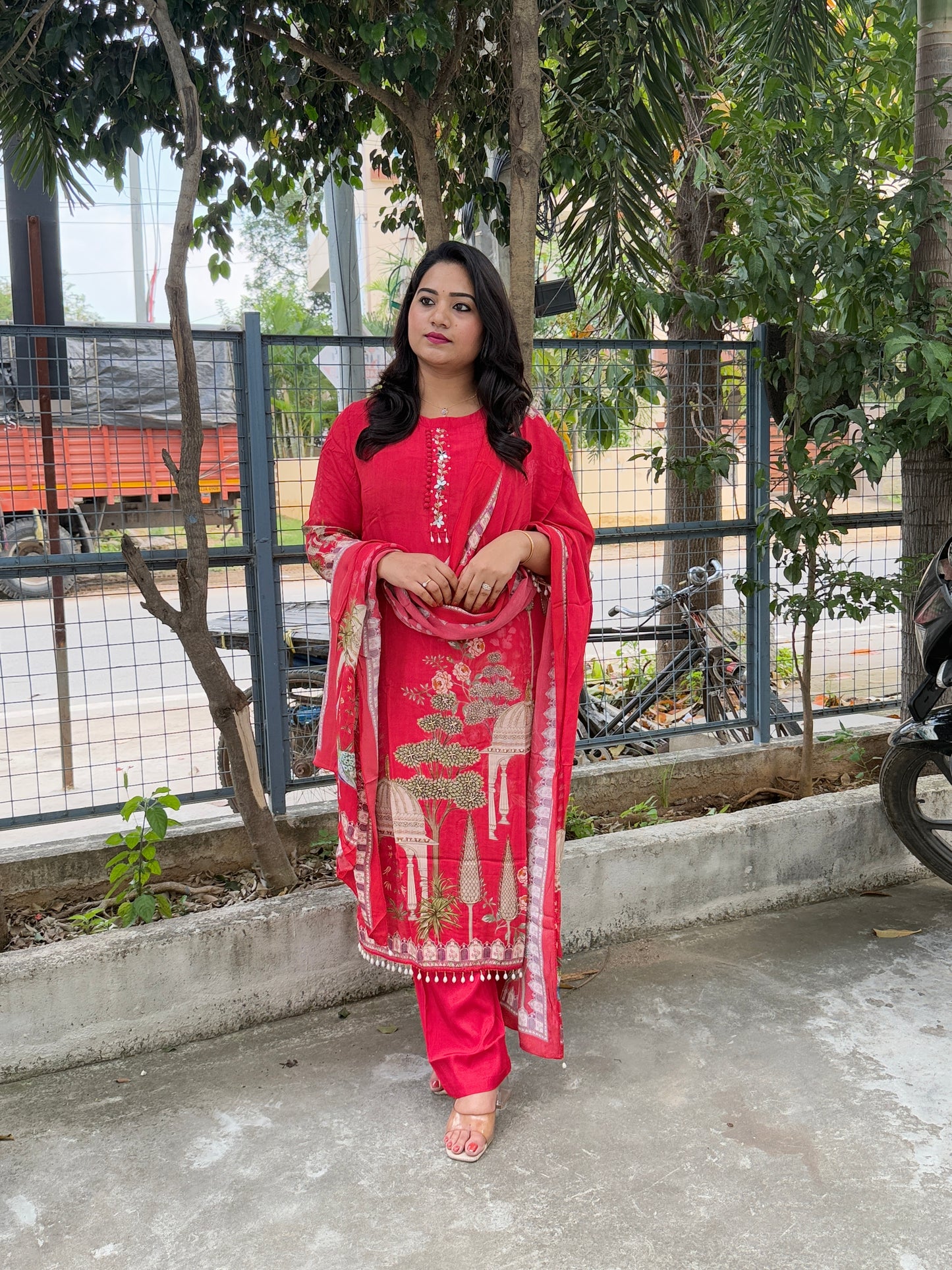 Natural Crepe Kurta Pant Dupatta Set with Elegant Detailing Work – Festive and Party Wear Suit Set for Women