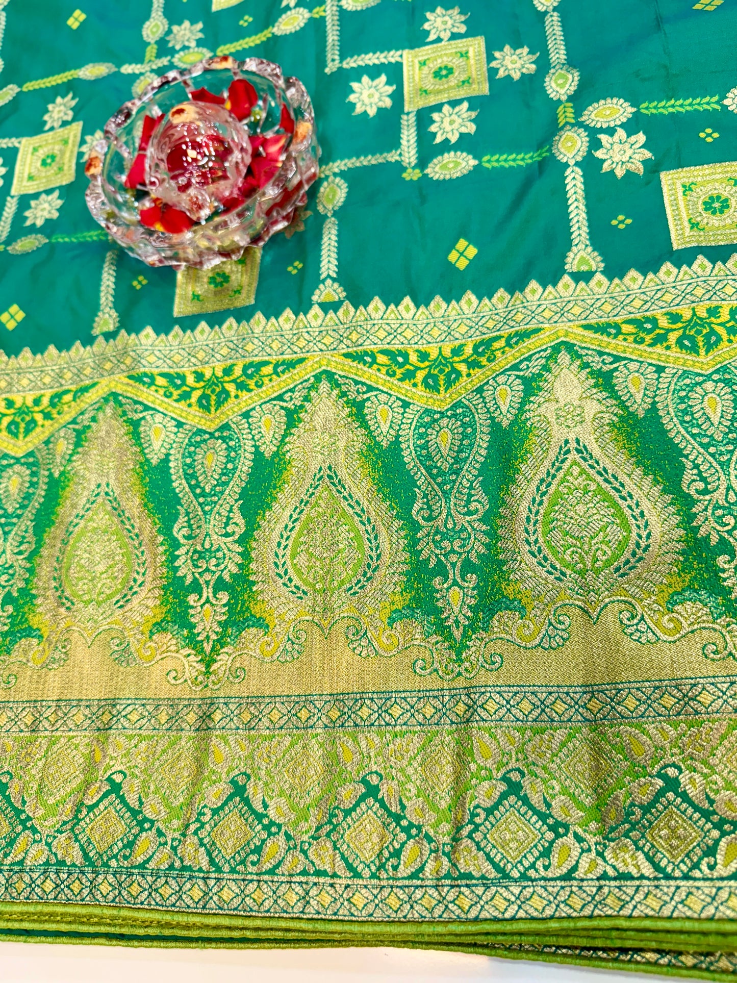 Royal Green banarasi saree with zari weaving and embroidered silk blouse – ethnic festive wear for women