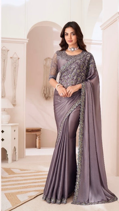 Satin Georgette Saree with Elegant Design for Festive and Party Wear – Soft and Flowy Drape