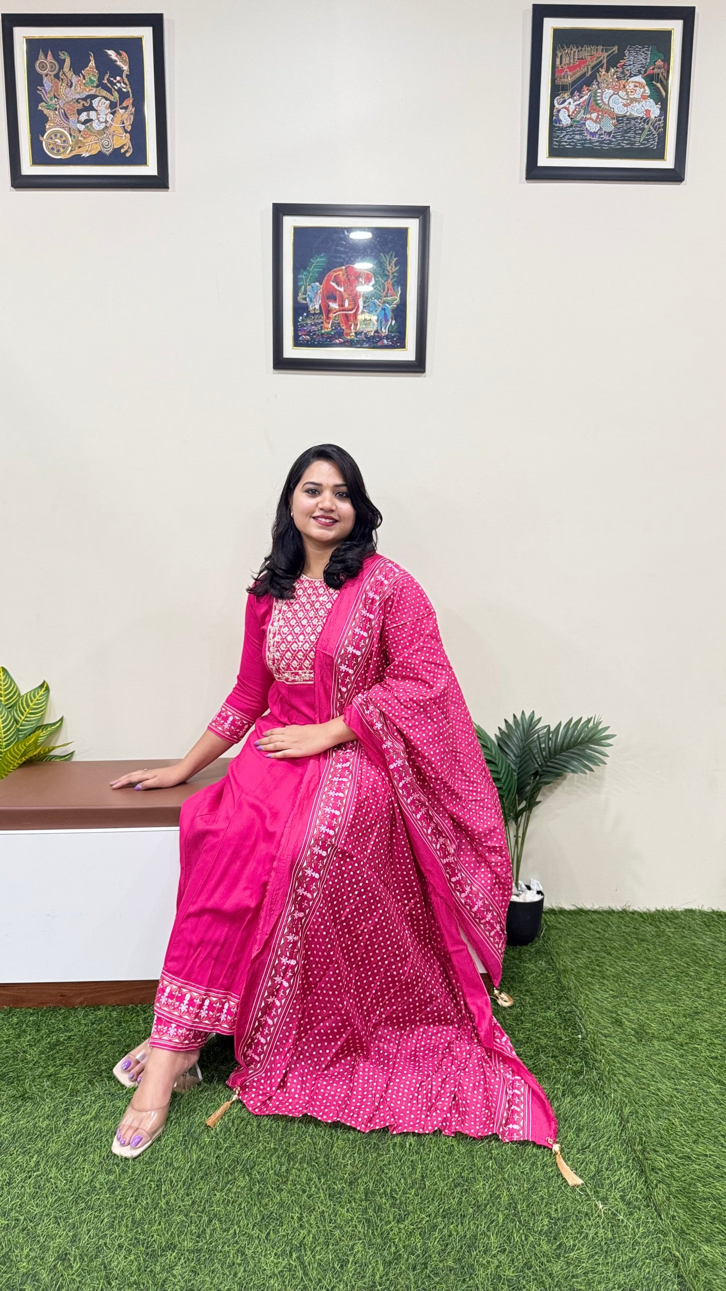 Rayon Kurta Pant Dupatta Set with Dori Embroidery and Chanderi Foil Print Dupatta – Sizes M to XXL