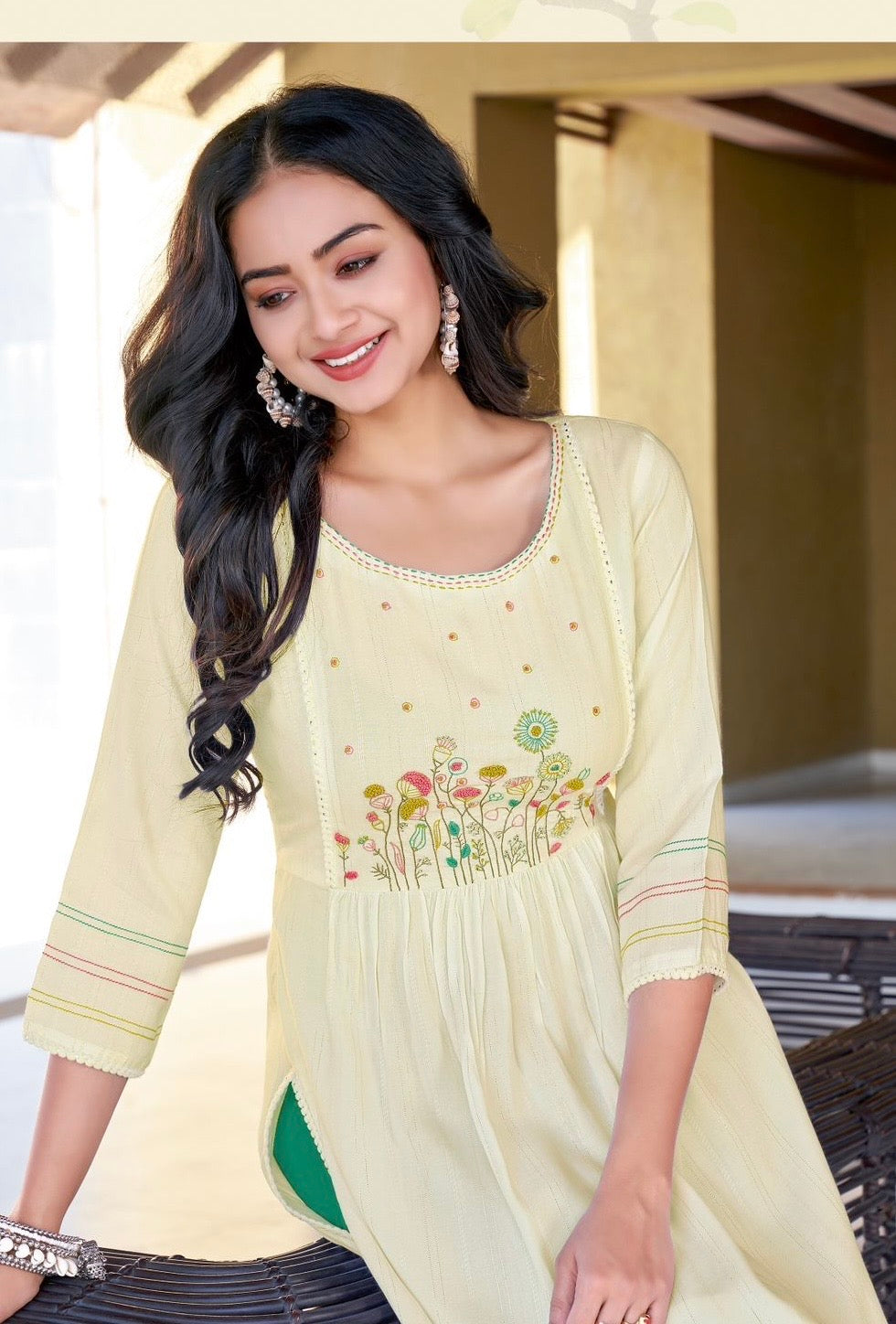 Rayon Wrinkle Lurex Kurti with Embroidery and Handwork for Women – XXL & XXXL, Multiple Designs