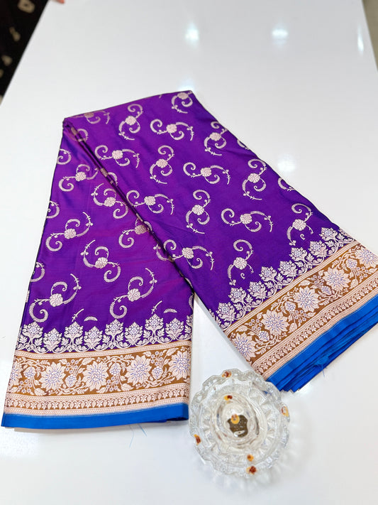 Mashru Katan Silk Saree with Zari Weaving Border and Blouse – Festive Wear for Women