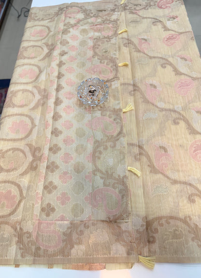 Jamdhani Cotton Saree with Zari Weave and Tassel Pallu – Pastel Festive Wear