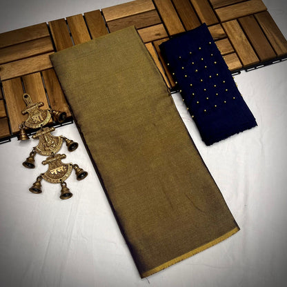 Semi Uppada Tissue Silk Bridal Saree with Mono Banglori Blouse and Pearl Work