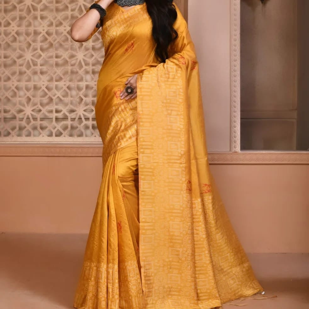 Banglori Handloom Raw Silk Saree with Rich Weaving Pallu and Blouse Piece for Women