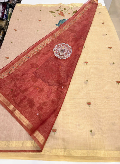 Munga Cotton Handloom Pichwai Saree for Women with Woven Border and Tassel Pallu – Soft Lightweight Traditional Wear