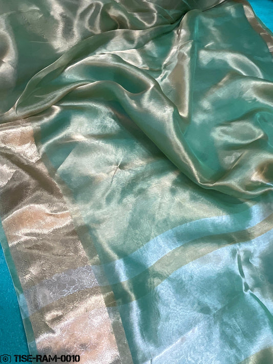 Banarasi handloom pure tissue saree with reshmi border and silver chitte pallu silkmark certified