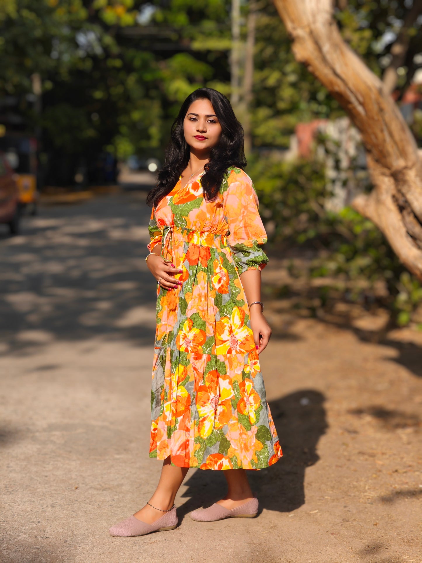 Multicolor Cotton Floral Fit & Flare Dress for Women – Sizes M to 3XL