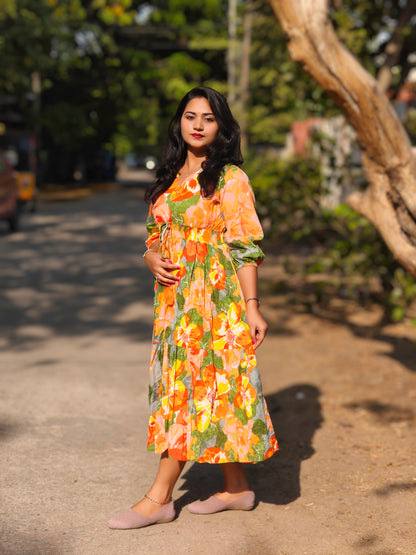 Multicolor Cotton Floral Fit & Flare Dress for Women – Sizes M to 3XL