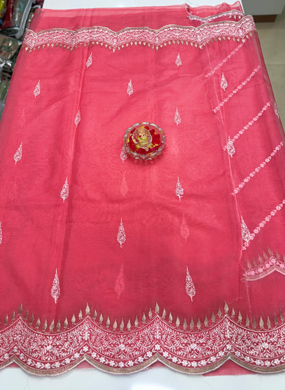Banarasi Semi Organza Soft Saree with Embroidery Border and Blouse Design – Festive Wear