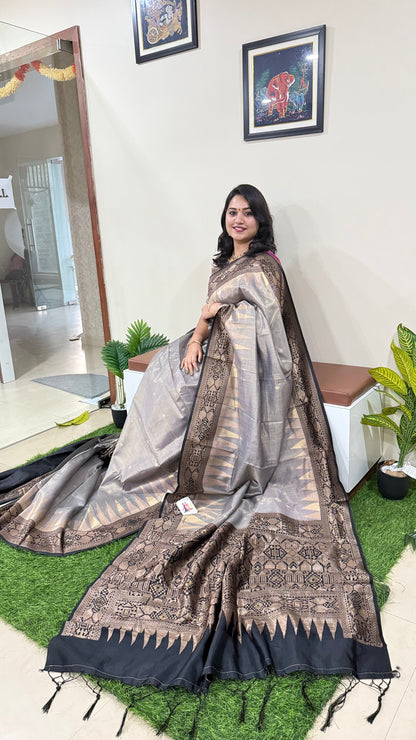 Zari Tissue Silk Handloom Saree with Contrast Pallu and Coordinated Blouse – Wedding and Festive Wear