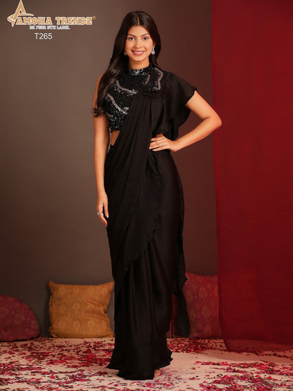 Satin fabric with intricate embroidered work Ready-to-Wear Saree Size 36