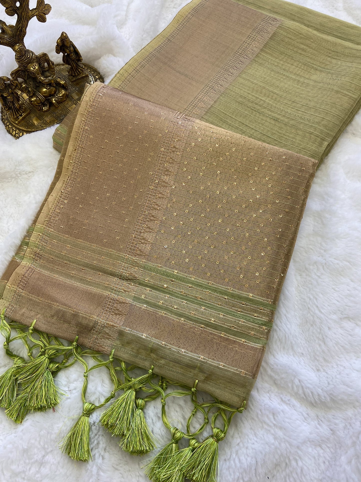 Soft Banarasi Tissue Silk Saree with Sequin Pallu, Gold Border and Running Blouse