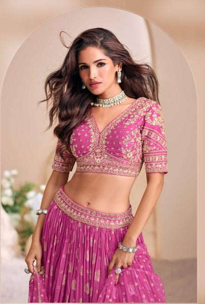 Viscose Jacquard Silk Embroidered Lehenga Choli with Dupatta for Women – Free Size Stitched