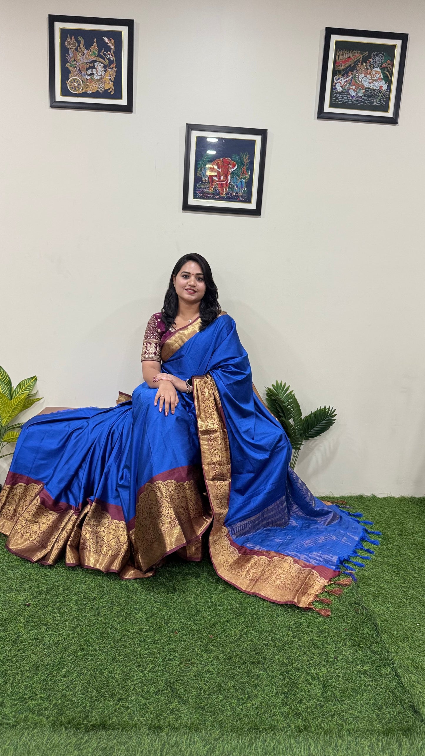 Kanjivaram Narayanpeth Silk Saree with Mor Designer Border and Contrast Pallu – With Blouse Piece