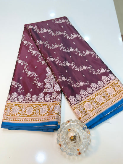 Mashru Katan Silk Saree with Zari Weaving Border and Blouse – Festive Wear for Women