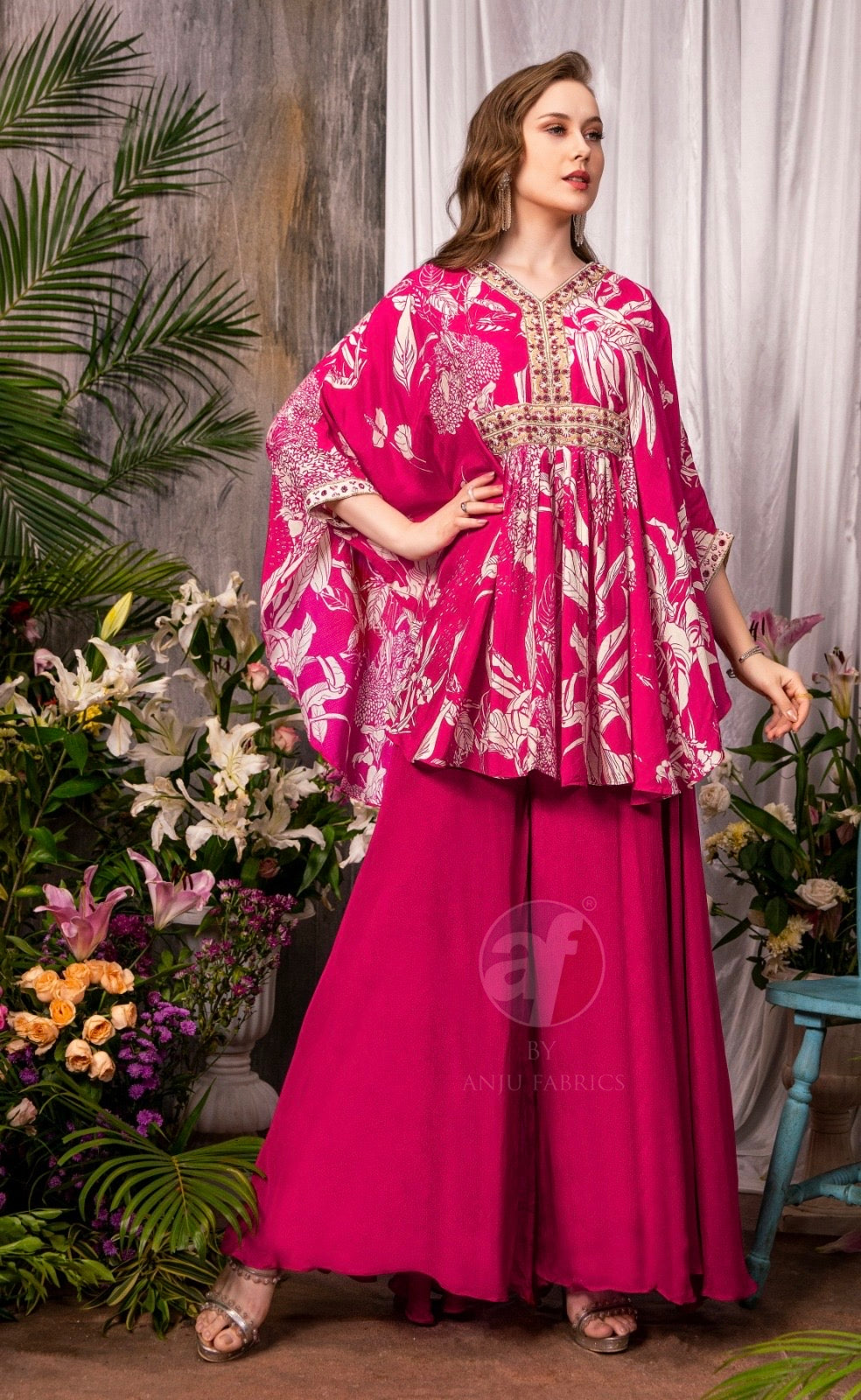 Pure Muslin Butterfly Cut Dress with Chinon Chiffon Bottom and Hand Work for Women