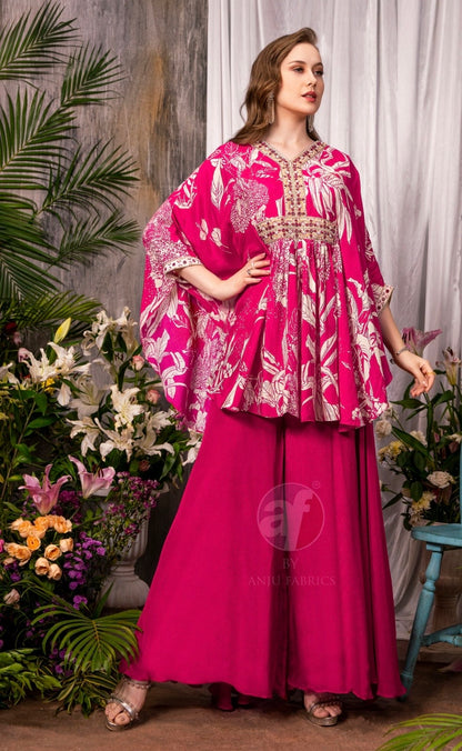 Pure Muslin Butterfly Cut Dress with Chinon Chiffon Bottom and Hand Work for Women