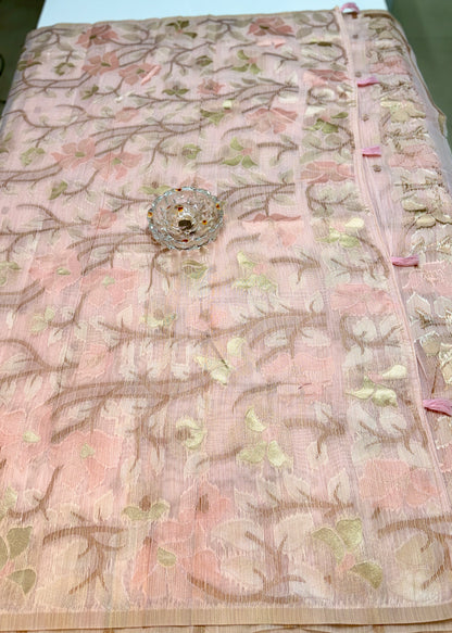 Jamdhani Cotton Saree with Zari Weave and Tassel Pallu – Pastel Festive Wear