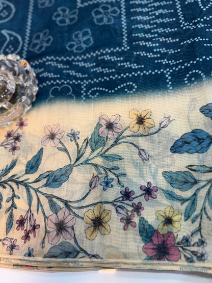 Cotton Chanderi Silk Floral Printed Saree with Blouse Piece