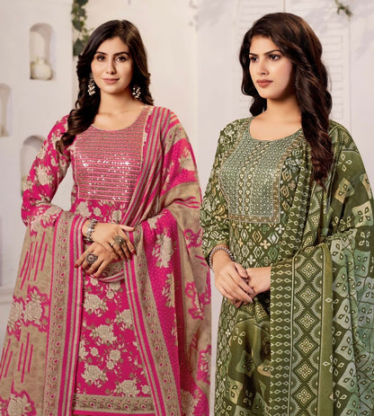 Muska Cotton Embroidered Kurta Patiala Suit Set with Malmal Dupatta for Women