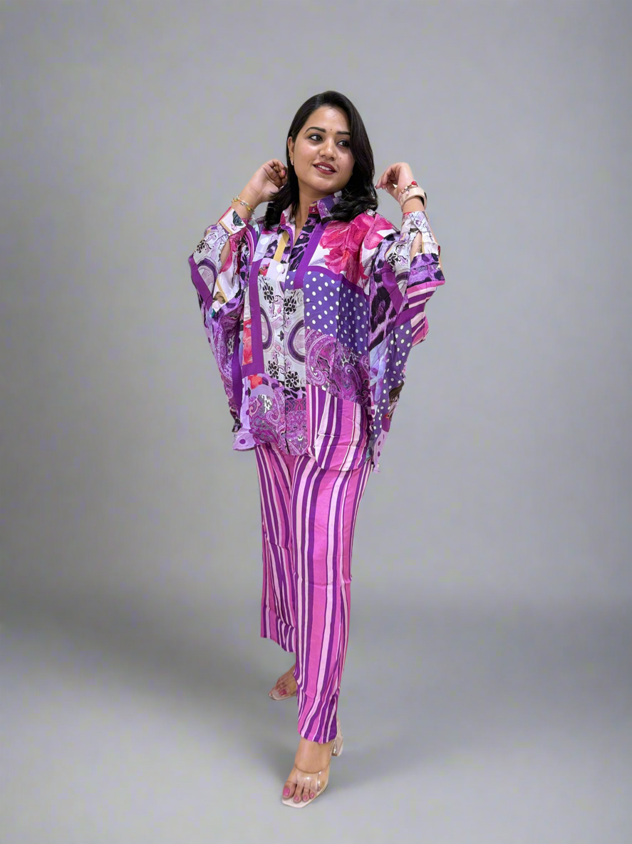 Viscose Crepe Digitally Printed Top with Matte Satin Digitally Printed Bottom – Women’s Fusion Wear Set (L to 2XL)