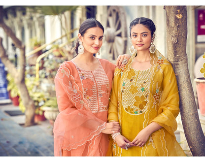 Viscose Embroidered Kurta Pant Set with Organza Dupatta for Women – Plus Sizes Available