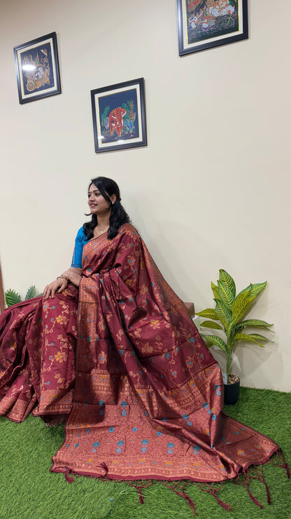 Banarasi Silk Saree with Intricate Floral Woven Design and Rich Zari Border – Festive Wear