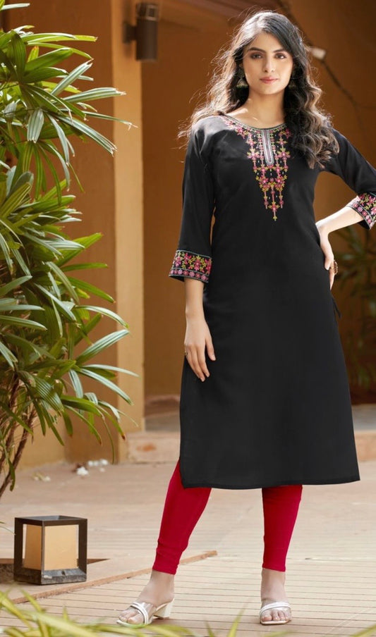 Heavy 14 KG Rayon Embroidered Kurti with Handwork for Women – S to XL
