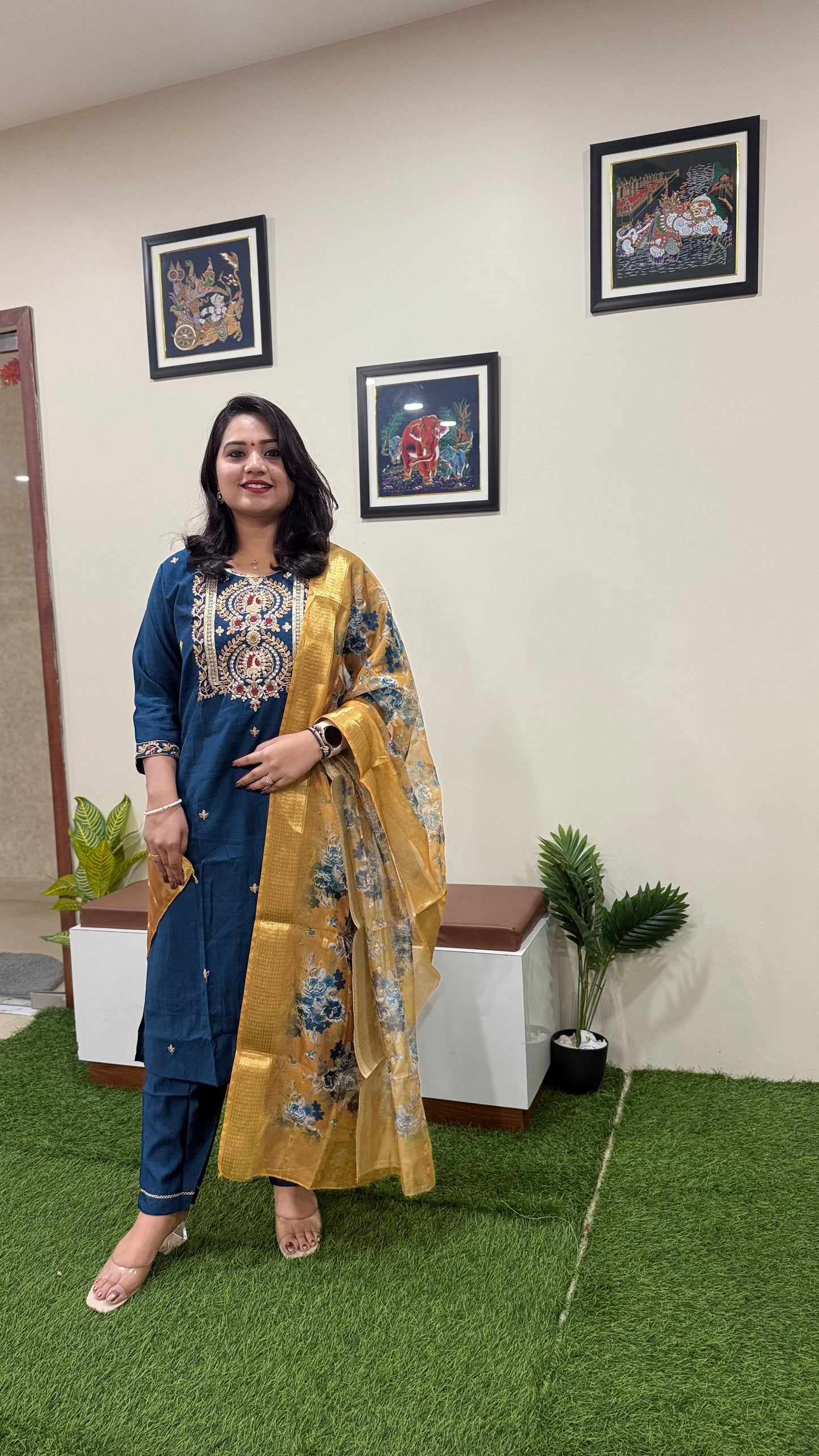Vertican Silk Straight Cut Kurta Pant Dupatta Set with Organza Digital Print Dupatta – Sizes XL to 3XL