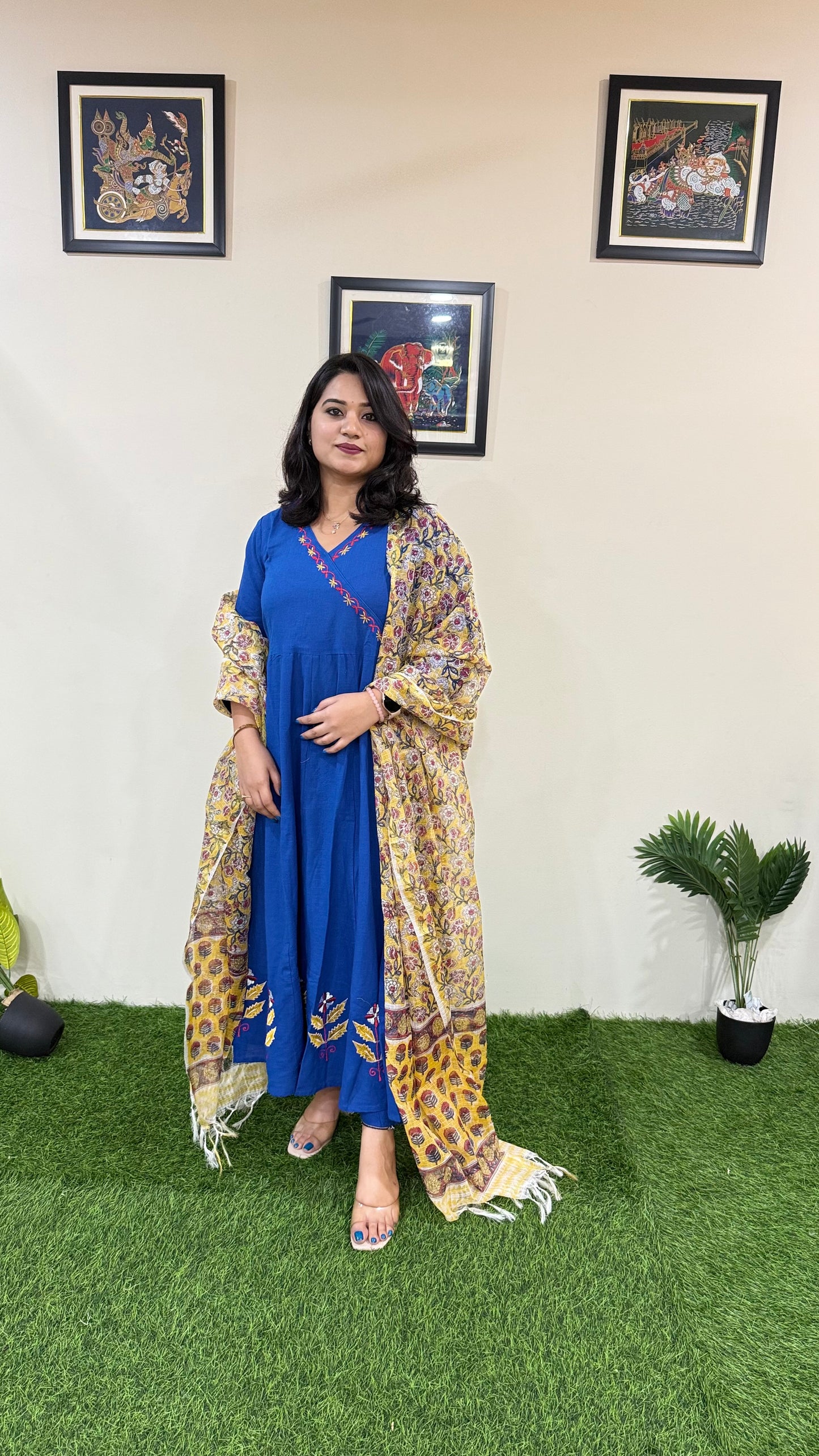 Women's Cotton Anarkali Suit Set with Kota Doriya Dupatta – Sizes 36 to 44