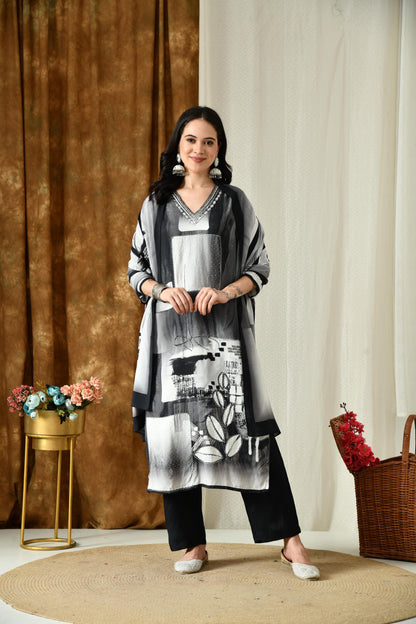 Women's Muslin Handwork Kurta Pant Dupatta Set with Lining – M to XXL