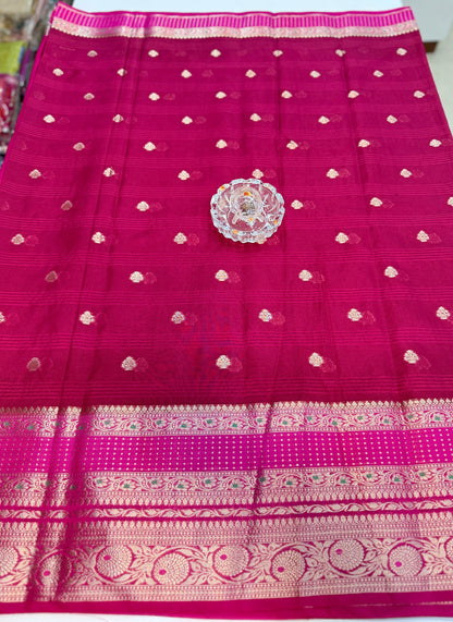 Banarasi semi georgette silk saree with gold zari weaving, meenakari big border and buti design for women