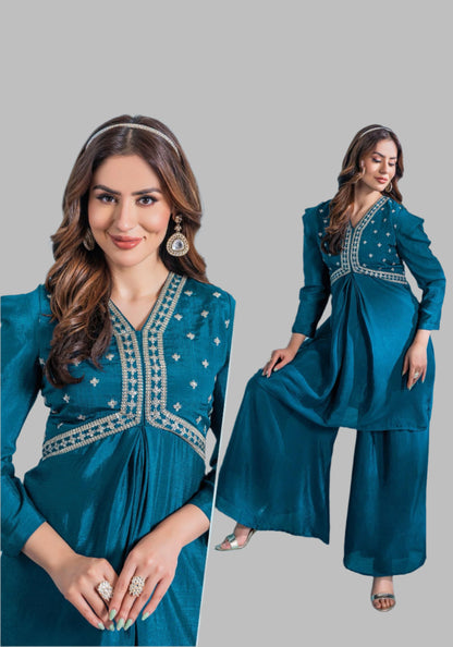 Women's Pure Chinnon 2-Piece Co-ord Set with Lining for Wedding and Festive Wear