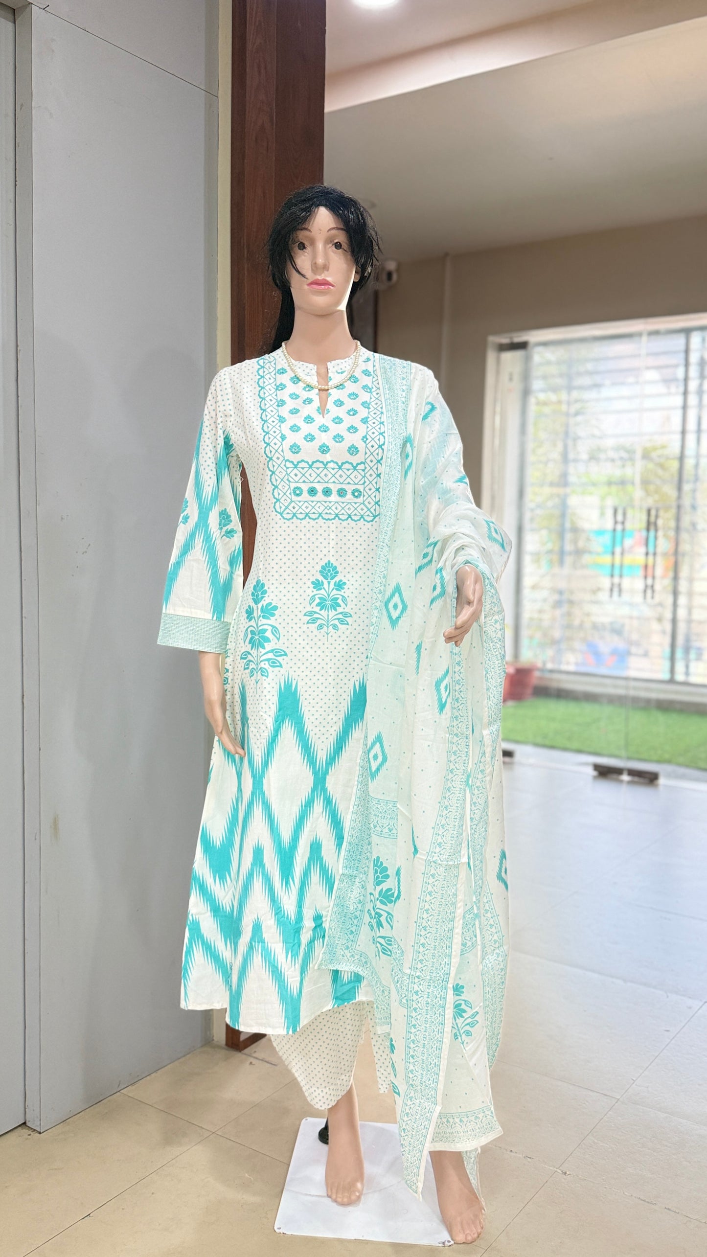 Cotton kurta pant dupatta set for women with lining, printed ethnic 3 piece suit set, sizes 38 to 46