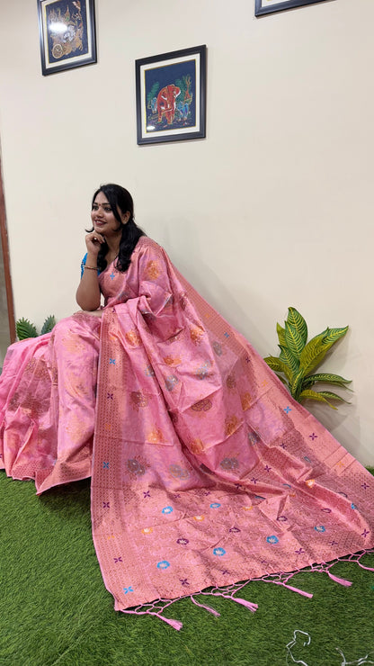 Semi-Chanderi Silk Woven Saree with Zari Border – Traditional Wear Saree for Women