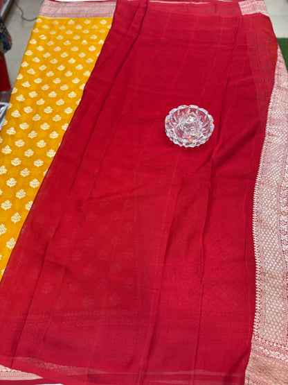 Pure Handwoven Kaddi Georgette Saree with Water Zari Jaal Weaving – Silk Mark Certified